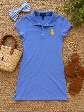 Kids SZ 8 Ralph Lauren Light Blue Polo Shirt with Yellow Embroidered Logo